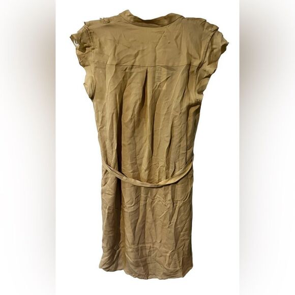 L’agence Dress Beige Nude Ruffle Tie Waist Mini V Neck Cap Sleeve Small NWT - Picture 4 of 4